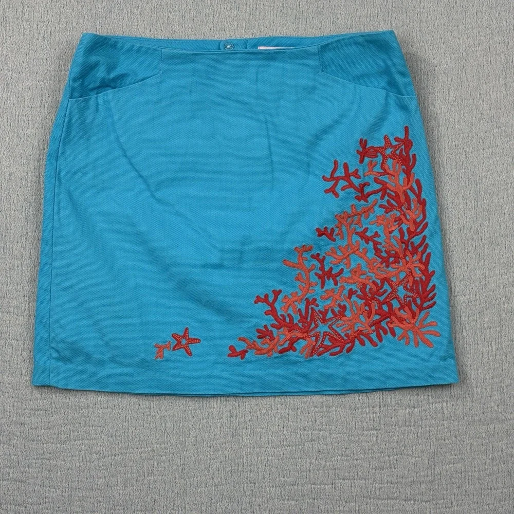 Women's Lilly Pulitzer Blue Coral Embroidery Mini Skirt Pockets Cotton Blend‎ 4